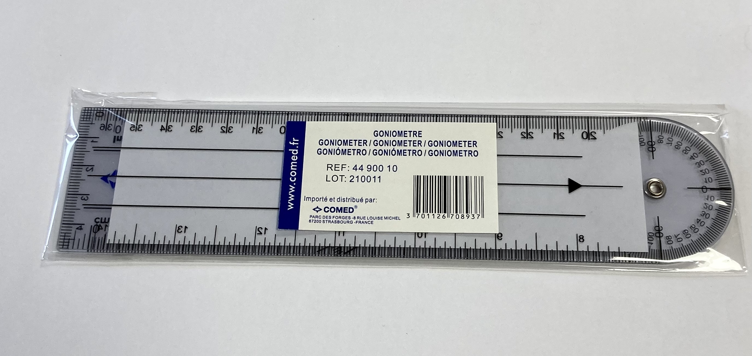 Goniomètre plastique ouvert comed tablelya emballage