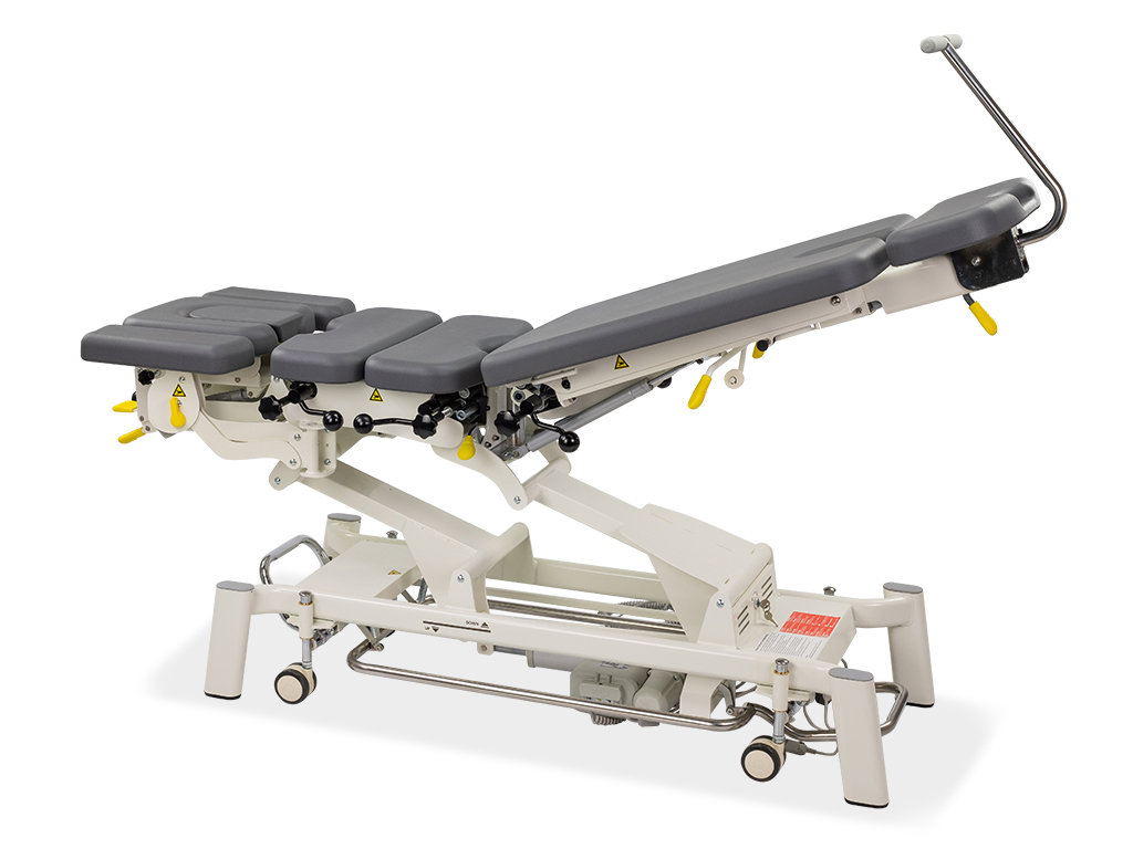 table de chiropraxie électrique habys avec drops ou toggle mécaniques vue plan principal proclive couleur grise