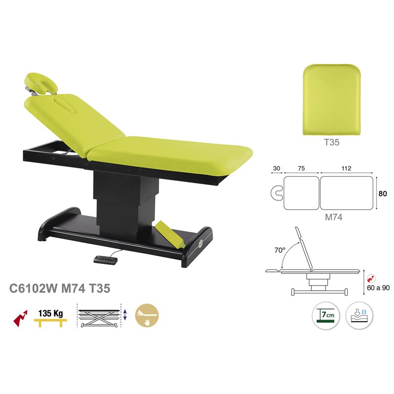 table de massage électrique modèle c6102w 1 colonne ecopostural tablelya châssis couleur wengué foncé largeur 80 cm dossier T35