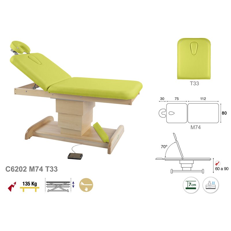 table de massage électrique 1 colonne ecopostural tablelya châssis couleur bois naturel dossier T33 largeur 80 cm