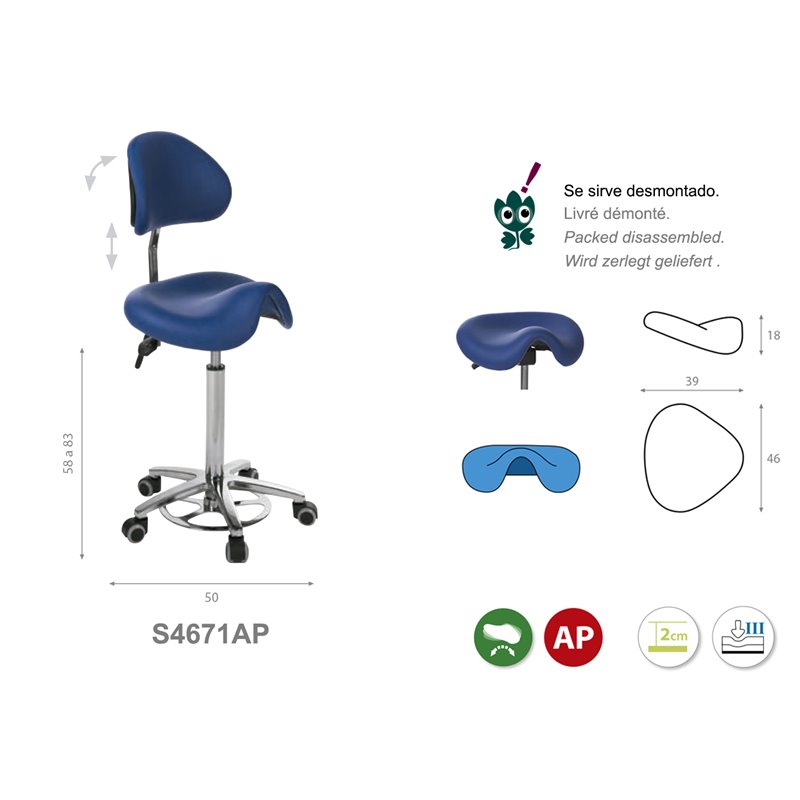 selle tabouret derby avec dossier  bleu roi ecopostural s4671ap tablelya