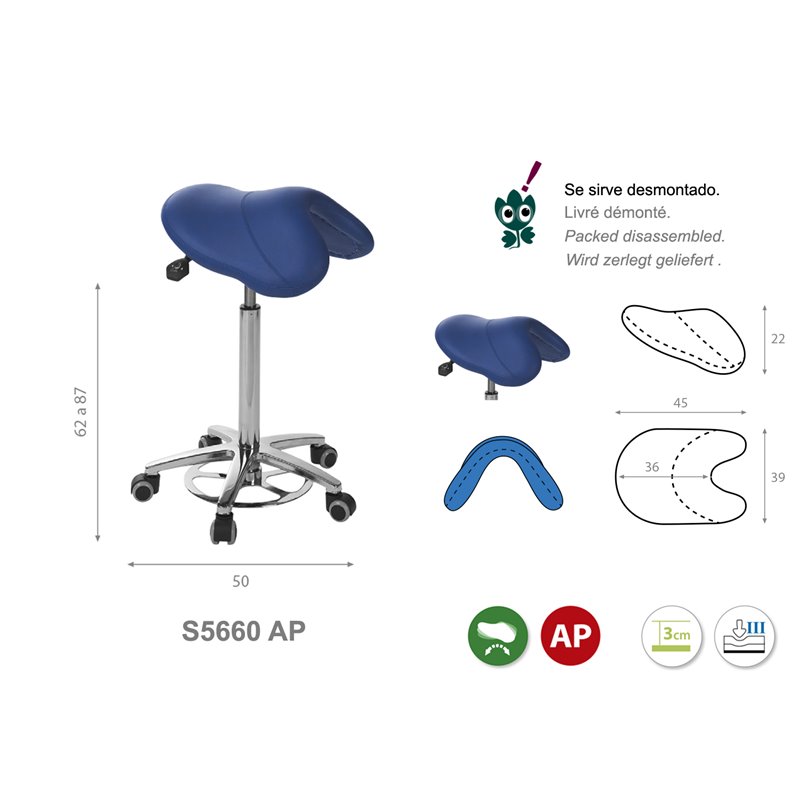 Grande selle ergonomique à roulettes sans dossier ecopostrual tablelya schéma s5660ap