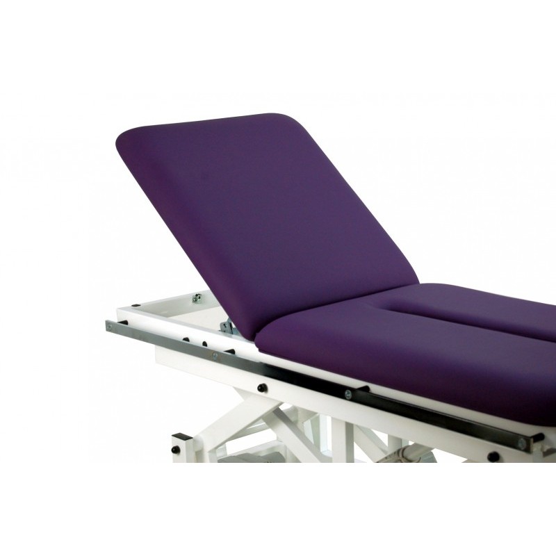 table-de-verticalisation-motorisee électrique mobercas avec fente centrale et dossier tablelya violette