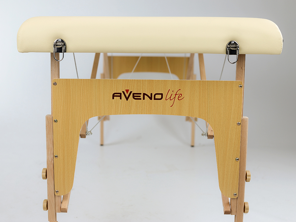 bianca vue de face Bianca table de massage portable pliable en bois largeur 70 cm avec dossier aveno life habys tablelya couleur creme