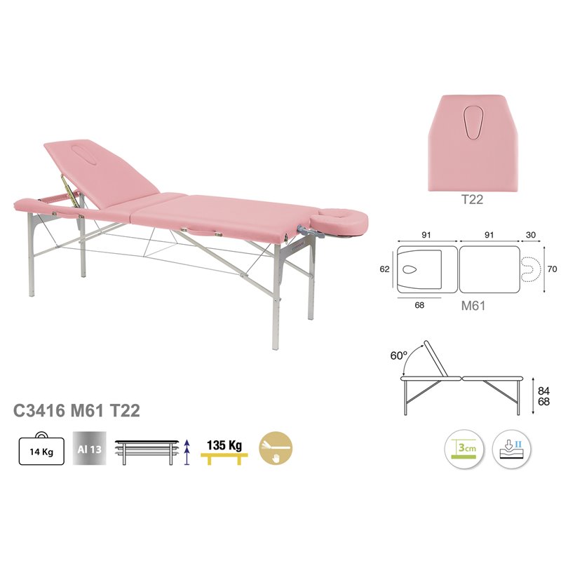 c3416 ecopostural table de massage portable tablelya grand dossier et têtière largeur 70 cm détails