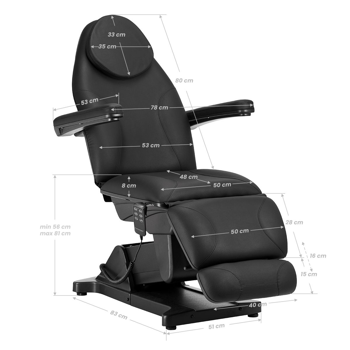 tablelya fauteuil électrique tattoo esthétique noir 3 moteurs repose pieds réglable dimensions 146498_01_1711