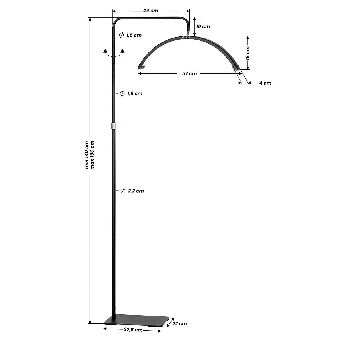 tablelya lampe pose de cils arc de cercle demie lune noire lumière blanche dimsensions 146662_16_1201