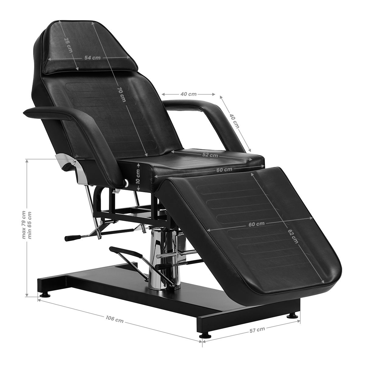 tablelya fauteuil hydraulique tattoo esthétique noir 3 plans réglables avec porte rouleau - trou visage-bouchon facial-position assise-360°-dimensions