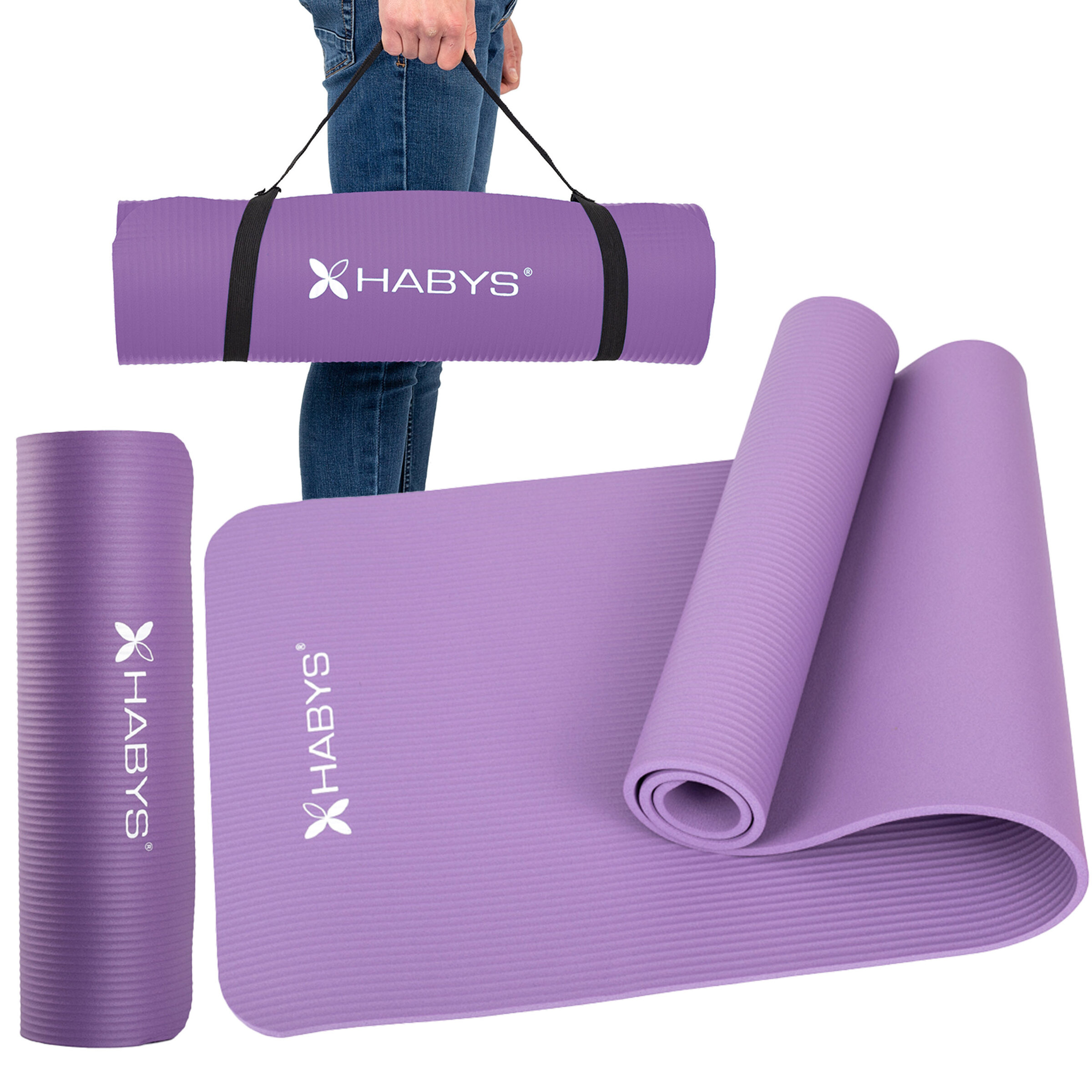 pilate tapis de gym tablelya habys 180x60x1 cm violet mauve présentation générale avec face anti-dérapente