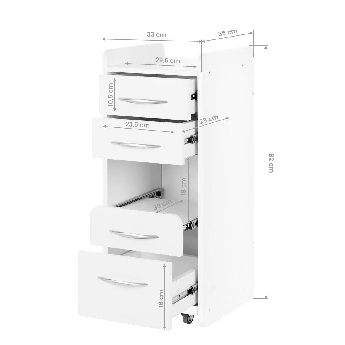 tablelya guéridon 4 tiroirs blanc roulettes frein dimensions 147821_07_0610