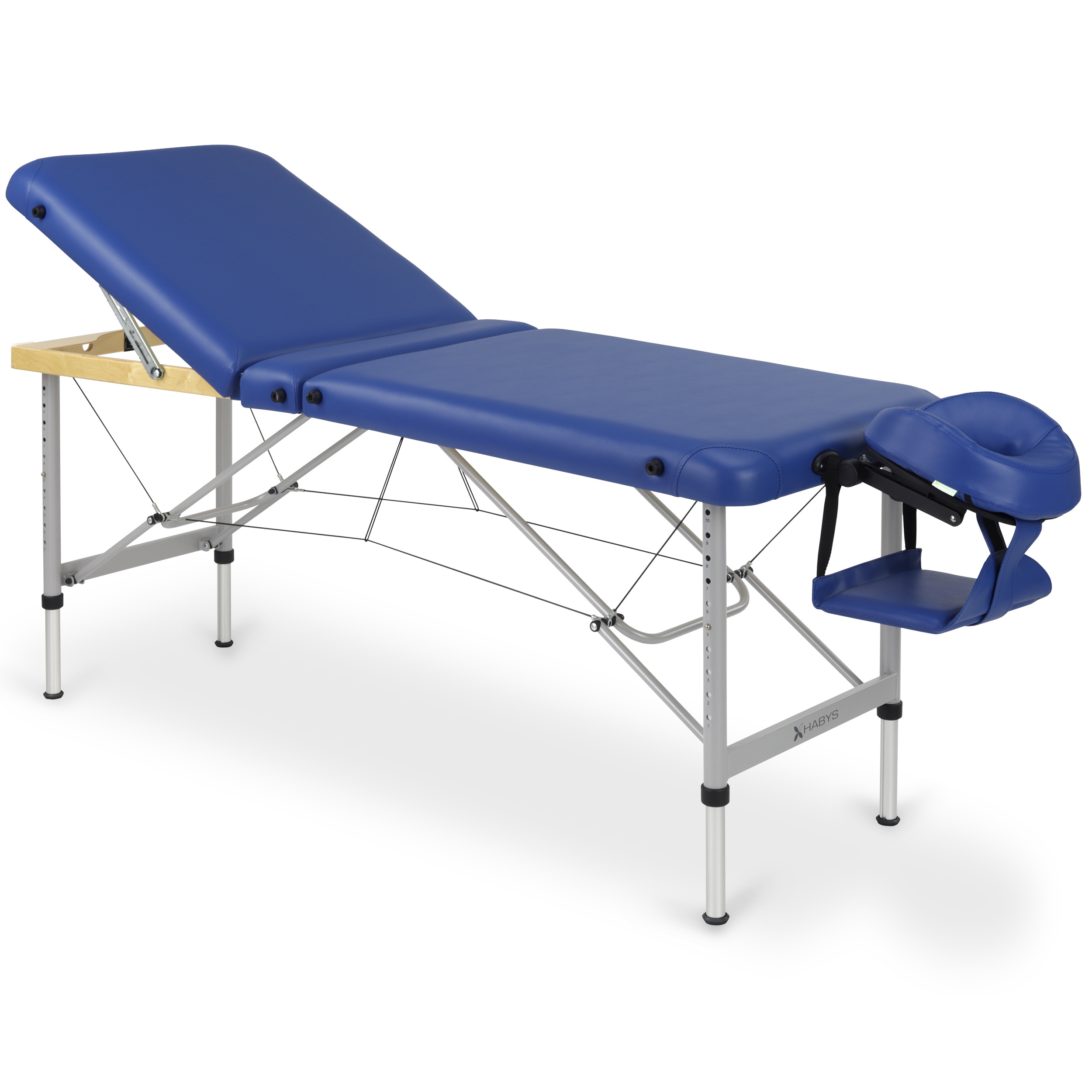 habys tablelya aero plus table de massage alu largeur 60 cm avec dossier bleu marine complète et légère