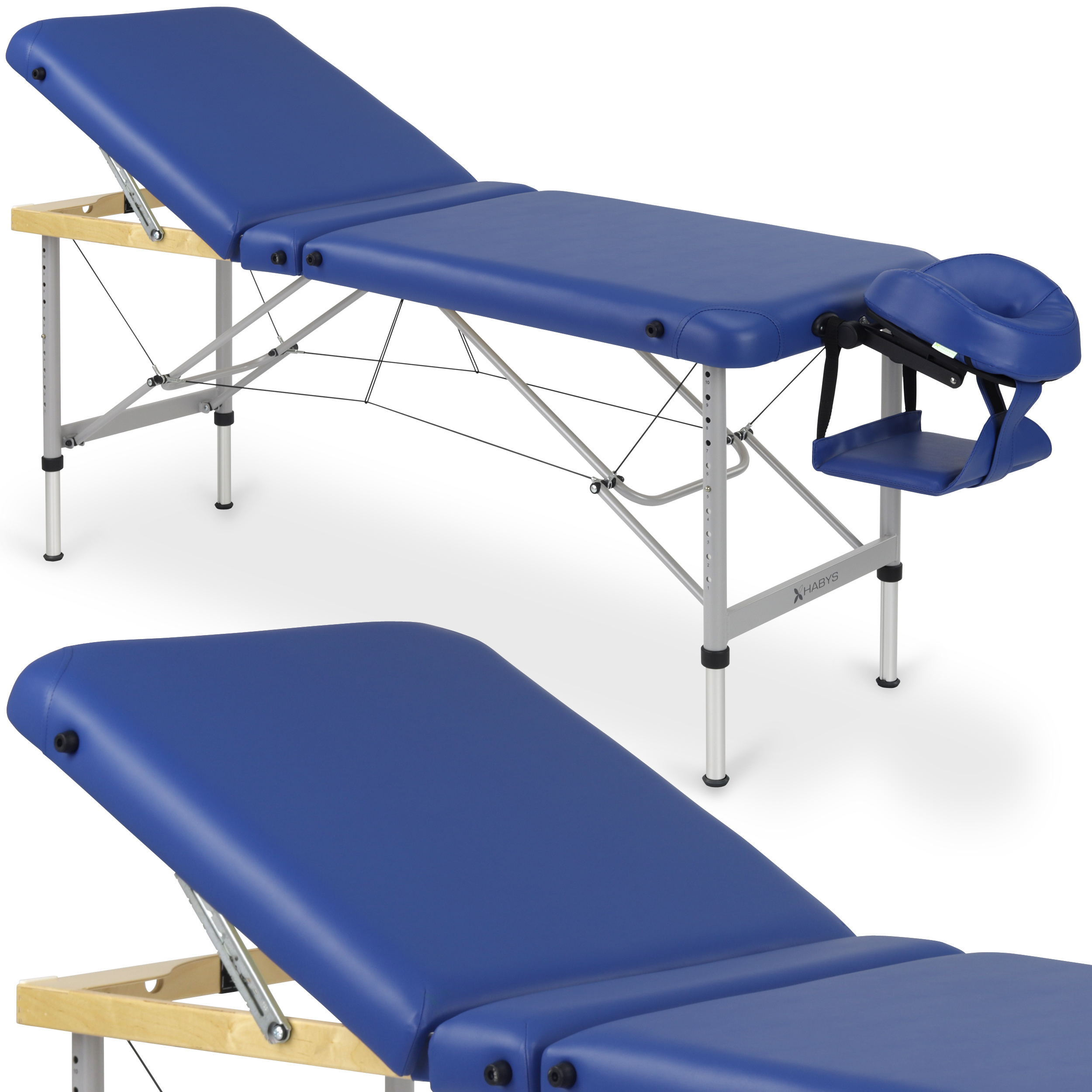 habys tablelya aero plus table de massage alu largeur 60 cm avec dossier bleu marine