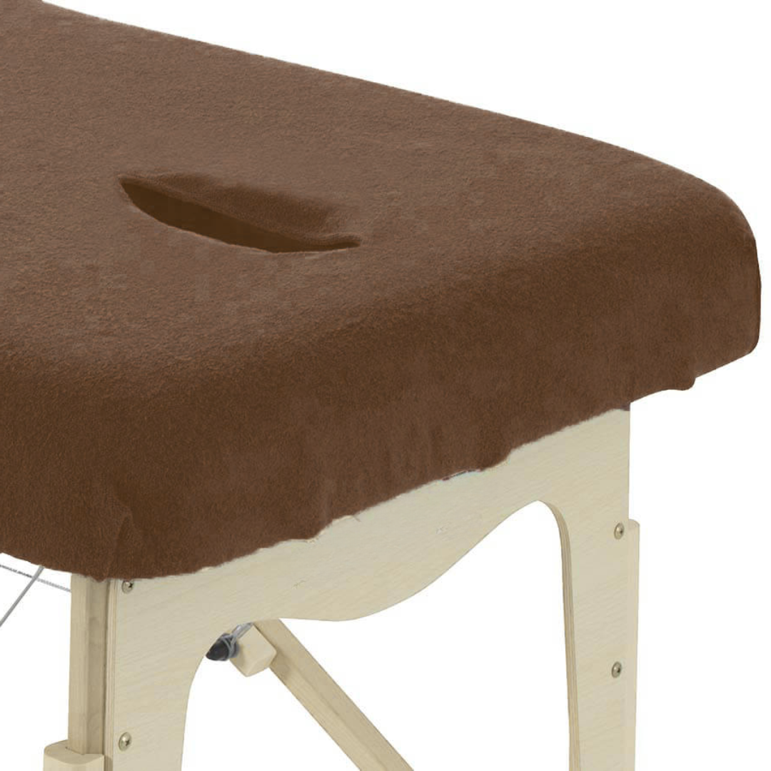 tablelya housse coton 260gm2 80x200x5 cm avec trou visage col cheminée marron chocolat