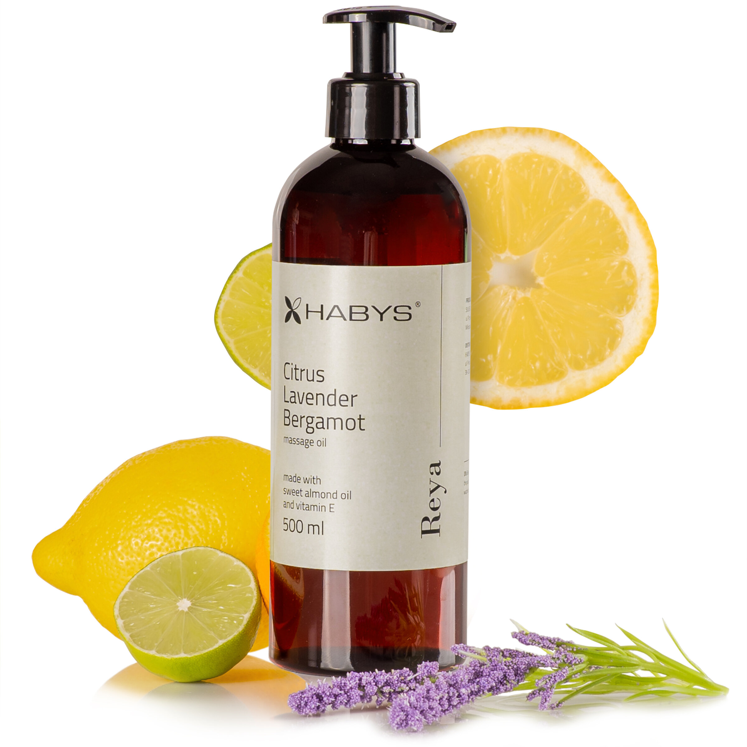 huile de massage bergamote lavande agrumes flacon avec pompe 500ml-Reya-Citrus-Lavender-Bergamot-Habys-500-ml-1805_4