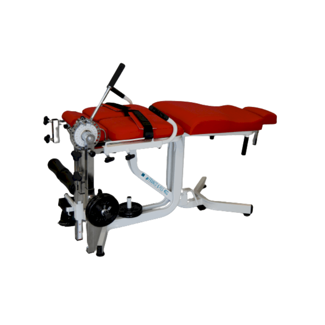 fauteuil quadri ischios franco fils tablelya rouge avec 1 balancier en position allongé par vérin à gaz