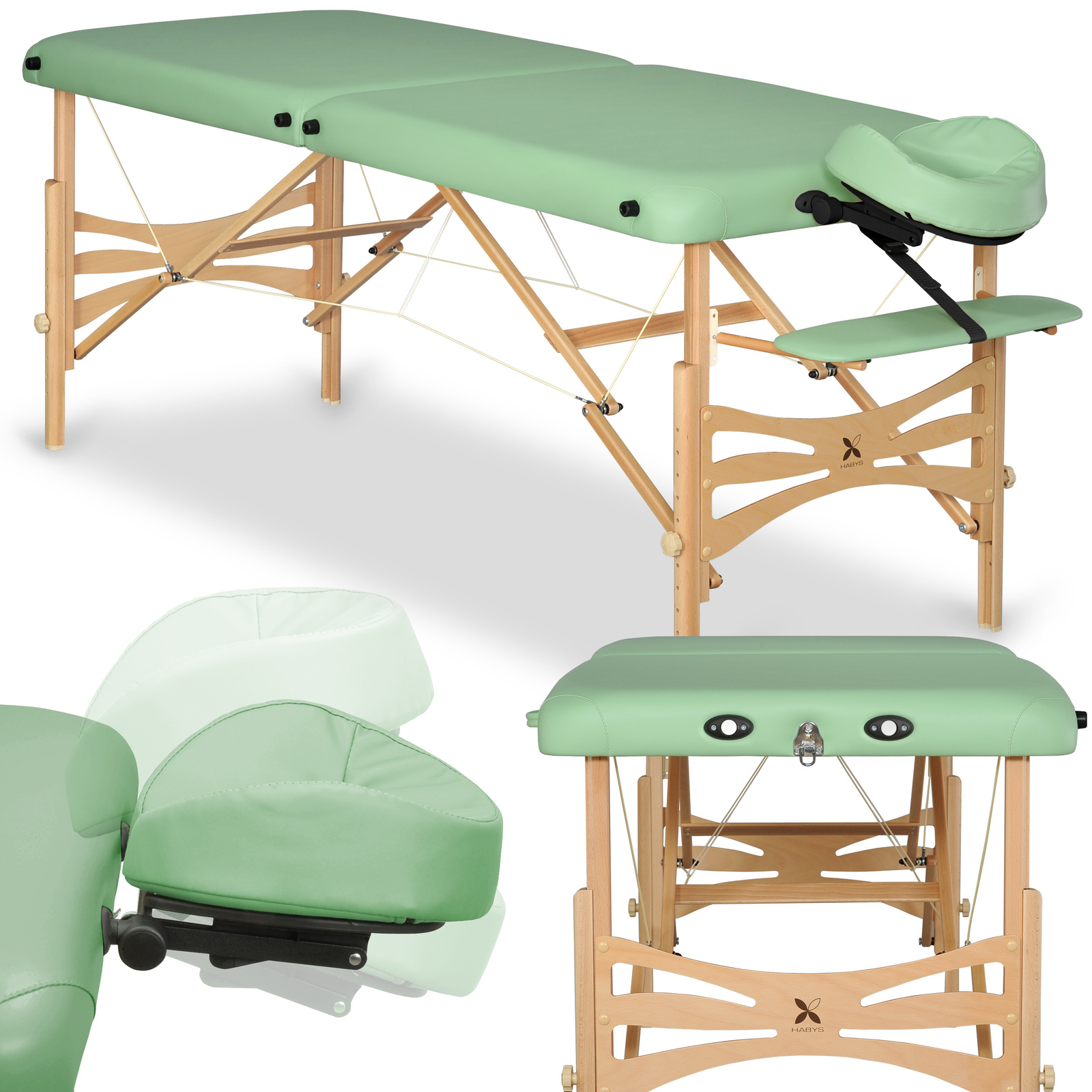 table Massage en bois portable largeur 70 cm vue principale-Table-Panda-Light-Wood-70-Vinyl-Flex-K022-Green-1983_12