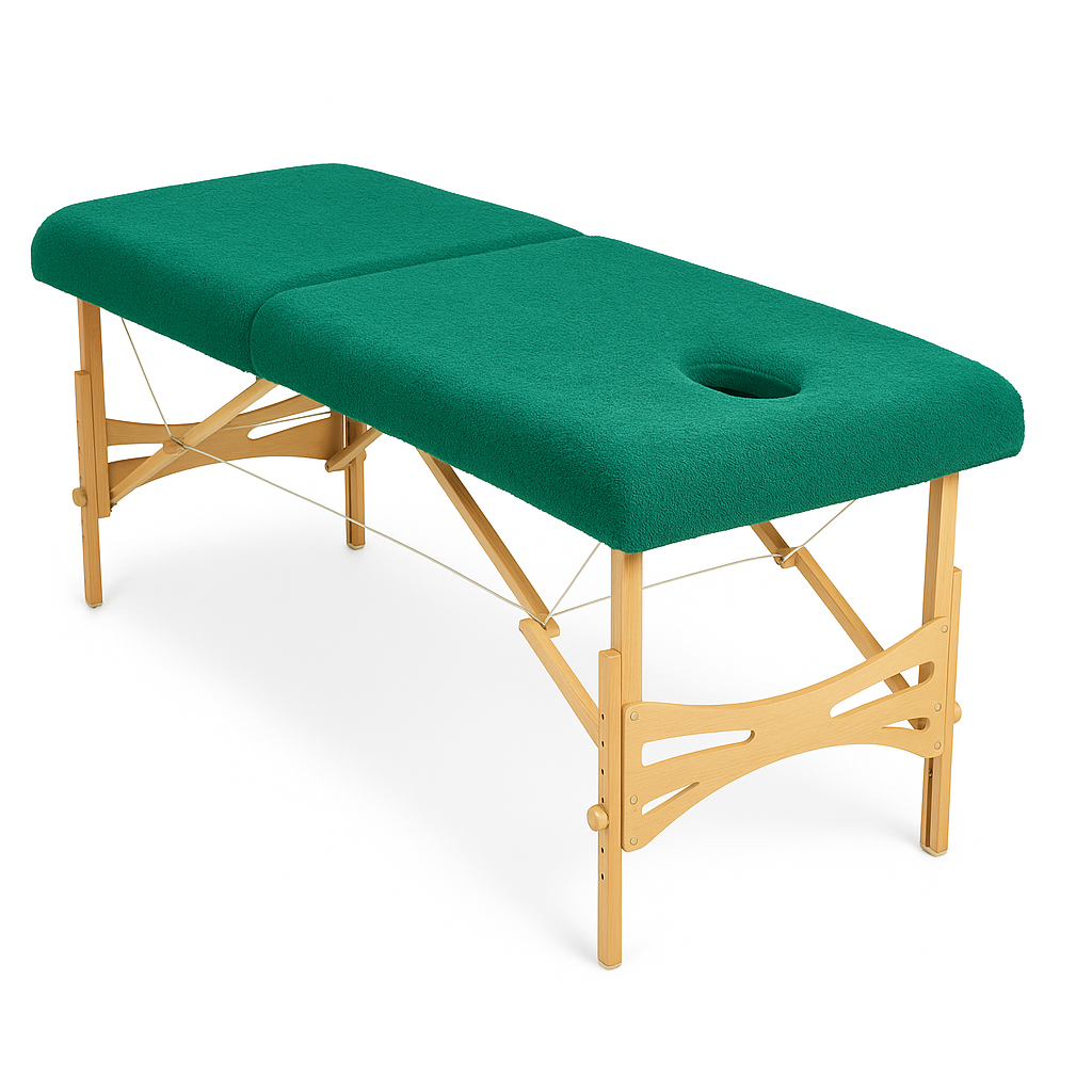 Housse coton éponge Vert Émeraude – 80x200x5 cm – Trou visage-tablelya