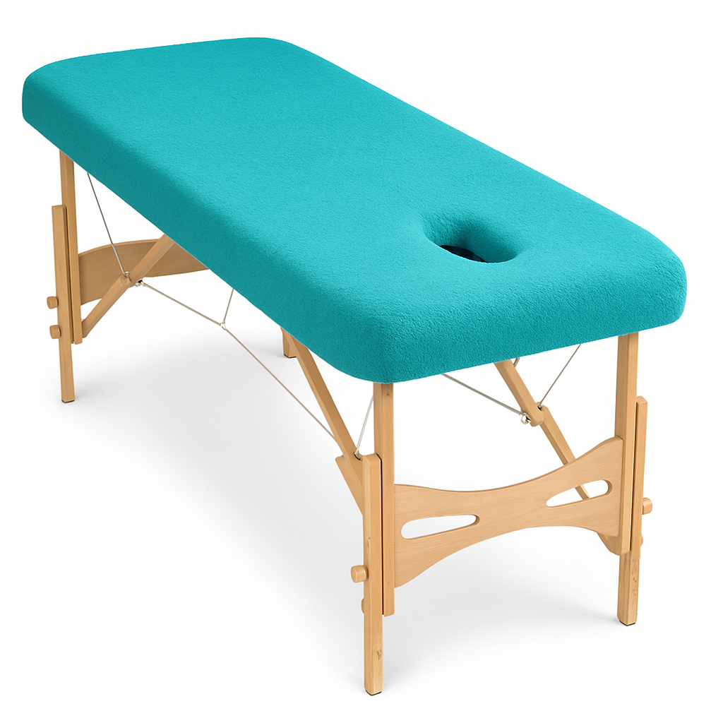 Housse coton éponge Turquoise – 80x200x5 cm – Trou-visage-tablelya