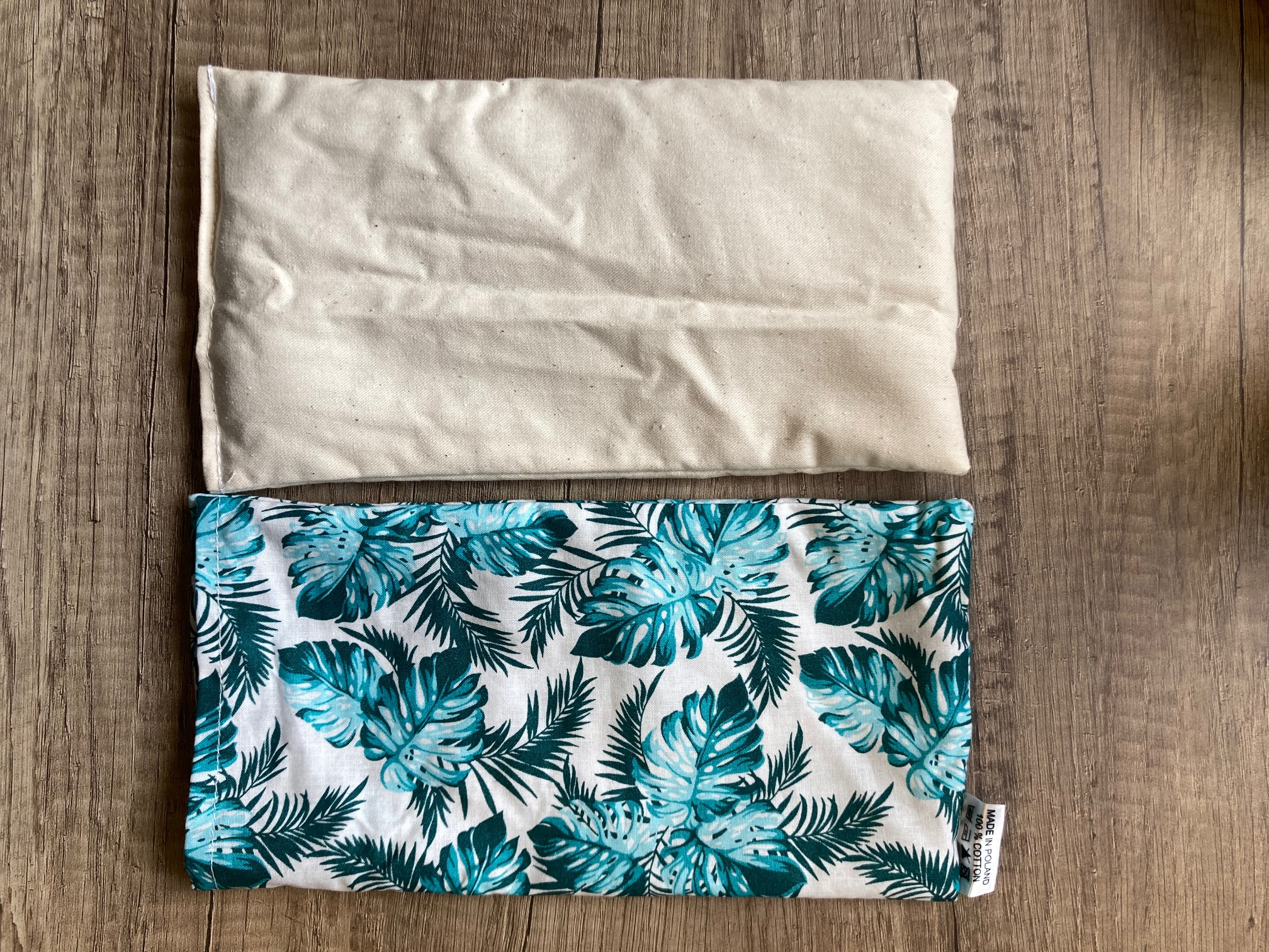 Coussin chauffant aux graines de moutarde 310 g avec housse lavable bleu vert – bouillotte naturelle chaud froid-tablelya -la housse et le coussin
