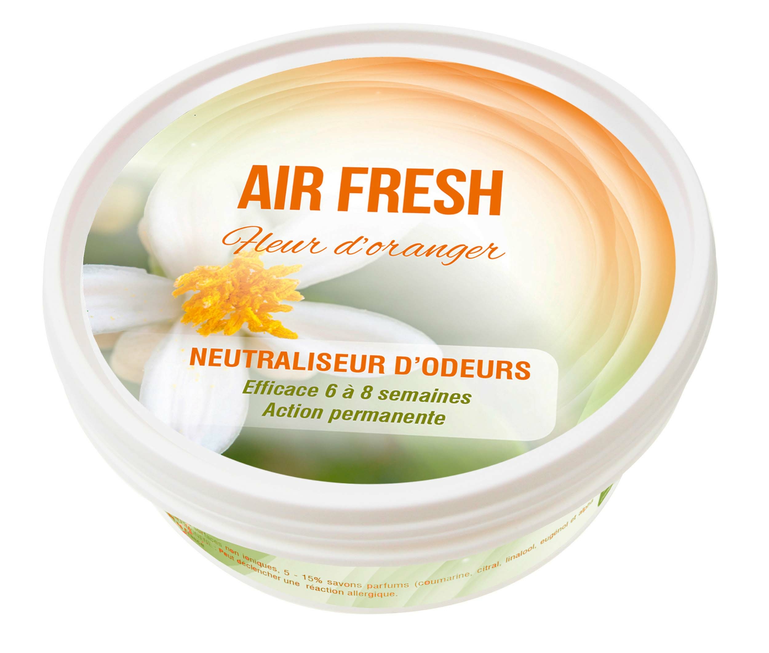 Neutraliseur AIR FRESH fleur doranger élimine les mauvaises odeurs, laisse un parfum frais. Idéal pour cabinets médicaux, espaces bien-être ou véhicules pro