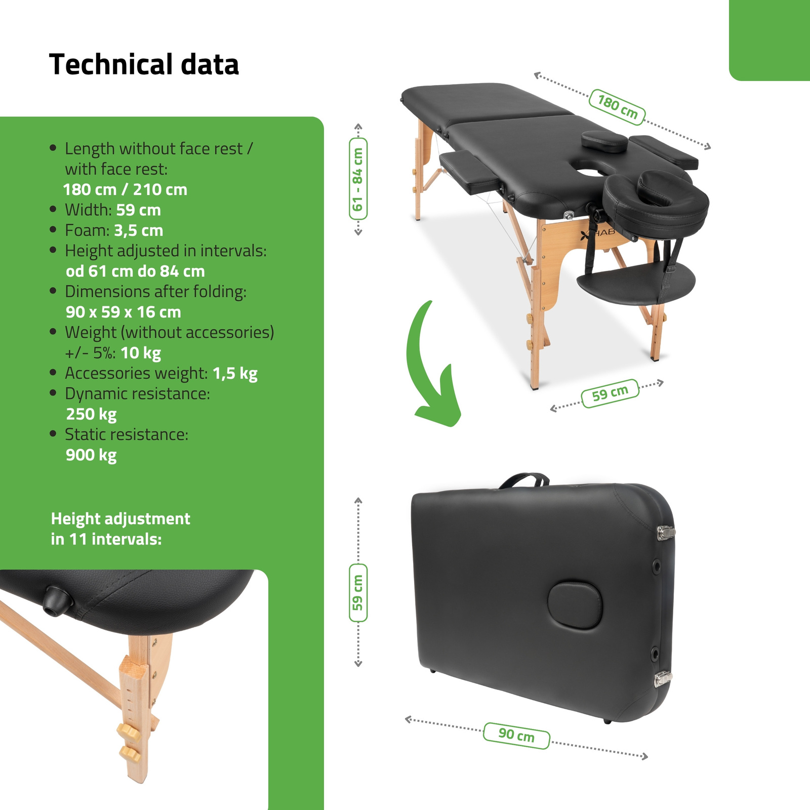 table-massage-noire-lira-habys-pliee-transport