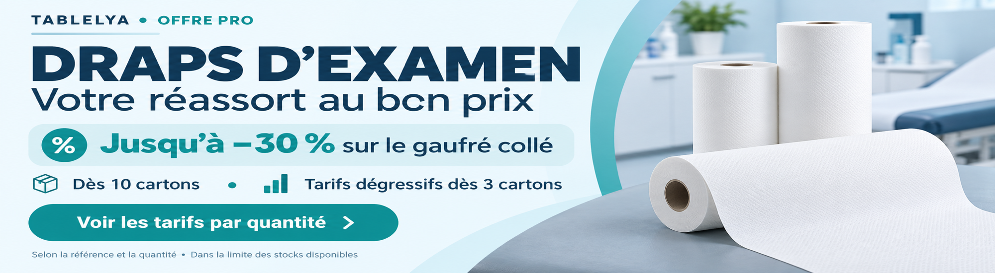 Draps d’examen Tablelya – tarifs dégressifs dès 3 cartons
