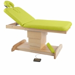 table de massage bois électrique une colonne avec dossier et têtière châssis bois naturel modèle c6202 ecopostural tablelya dossier T33 trou visage et largeur 70 cm