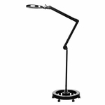 tablelya lampe loupe noire à led bras compensé design sur pied à roulettes rond noir LED allumé bras tendu extra plate