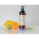 tablelya huile de massage citron bergamote lavande agrumes energisant -Citrus-Lavender-Bergamot-Habys-flacon pompe 500-ml-avec les agrumes en profil 1805_1
