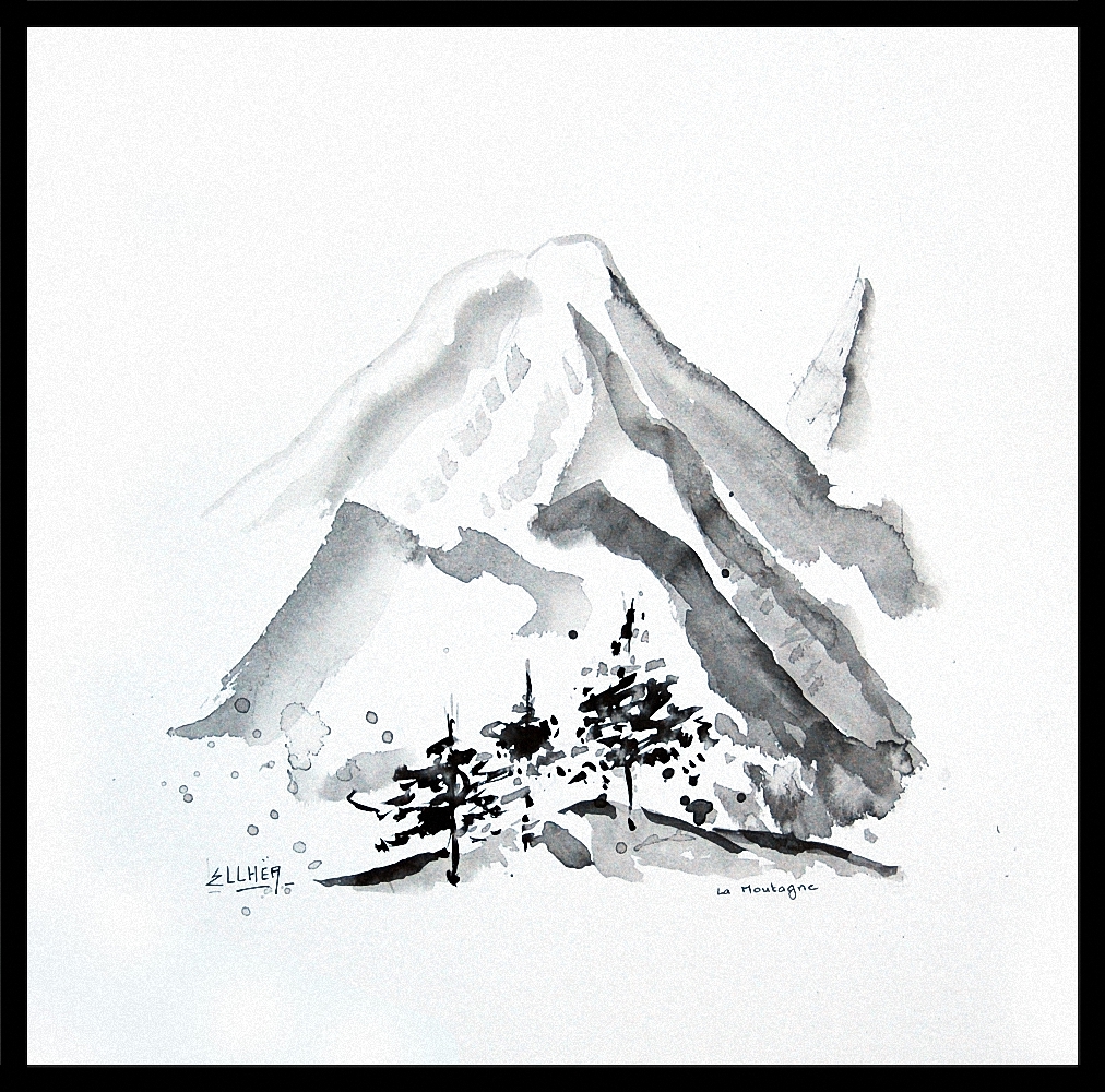 La Montagne - peinture zen encre noire