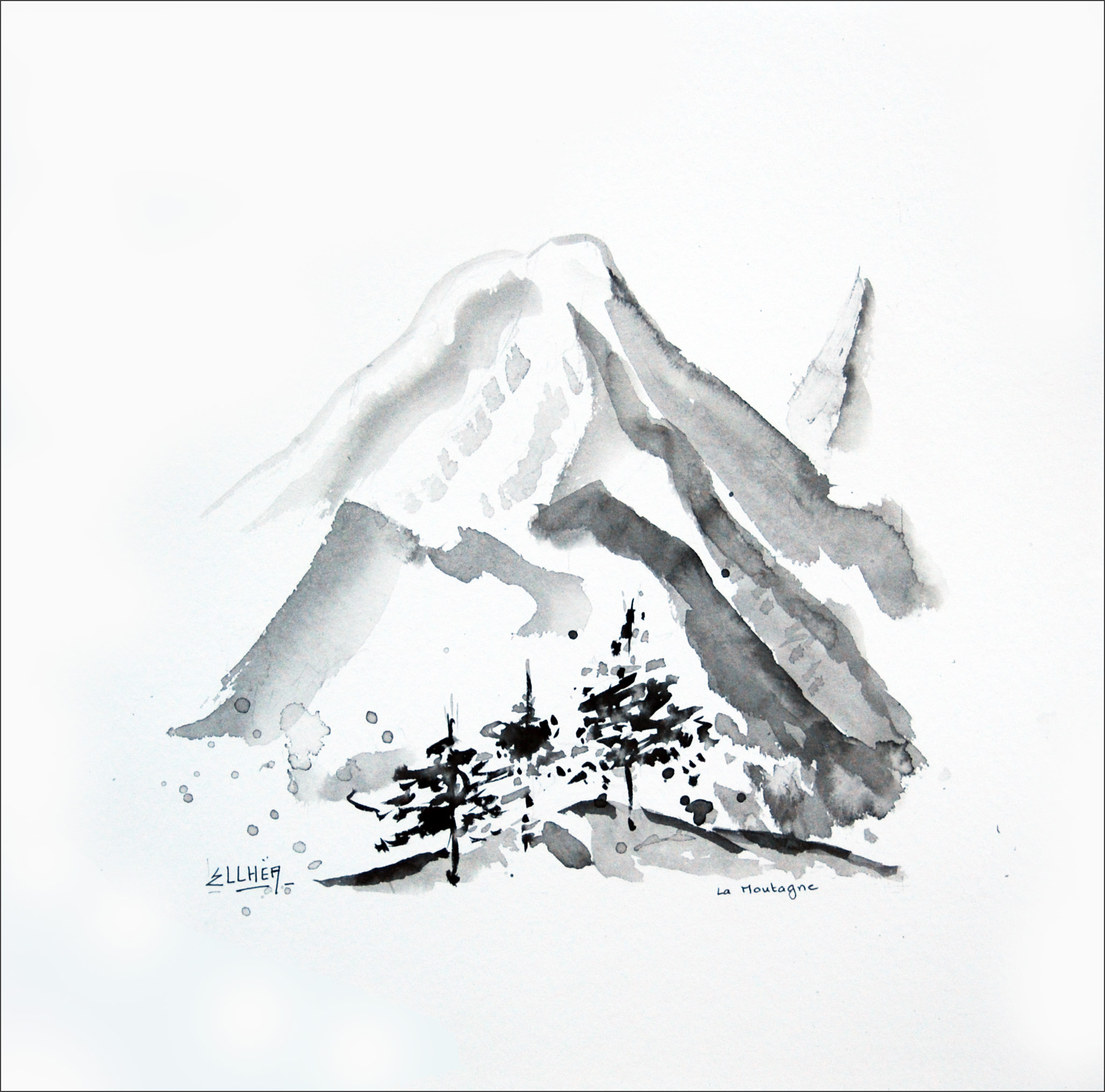 La Montagne - peinture zen encre noire