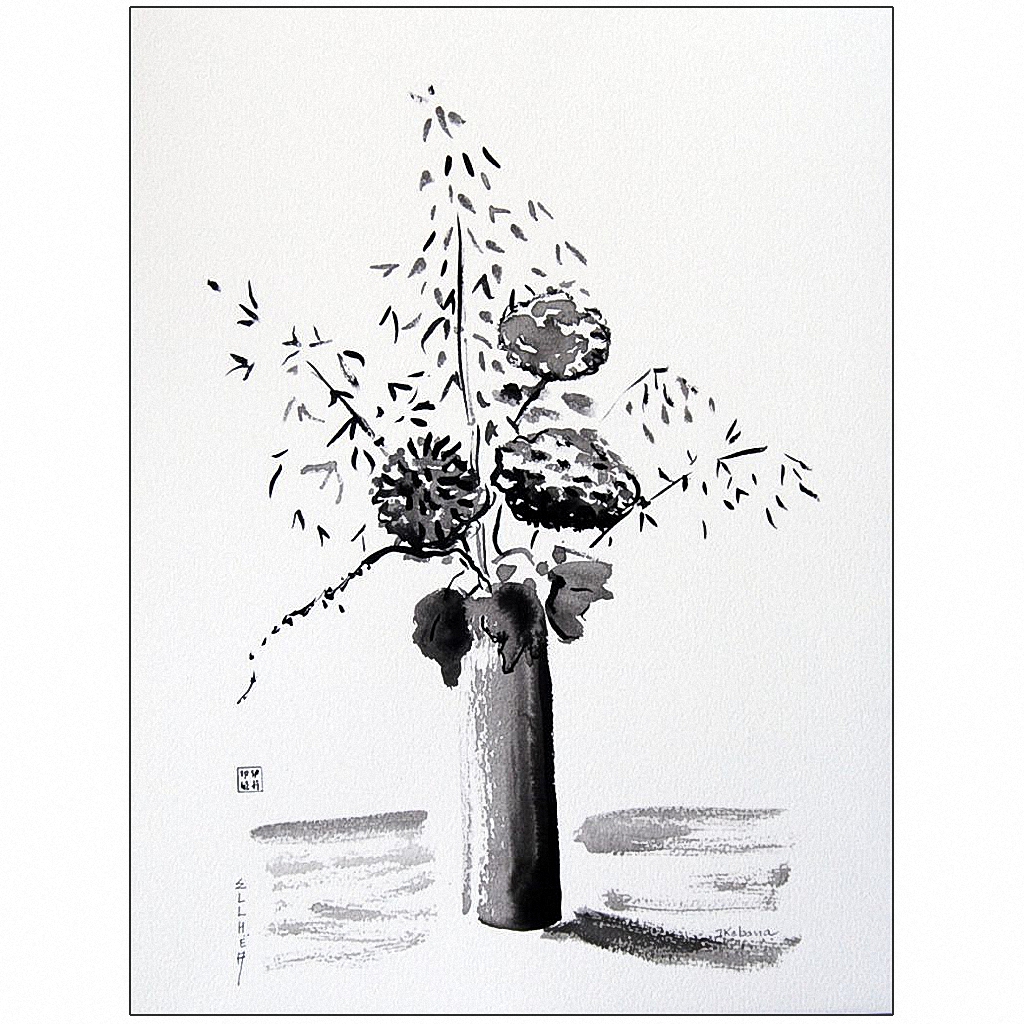 Ikebana tableau noir et blanc