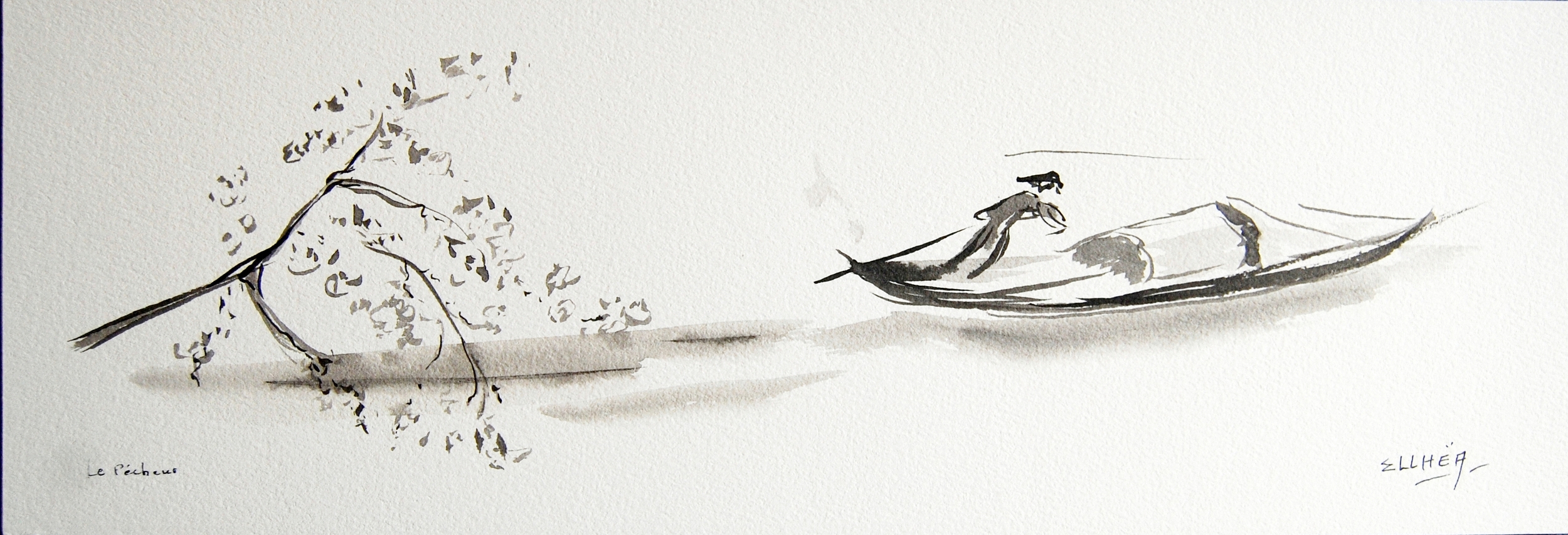 Le pecheur dessin encre de chine ellhea c8