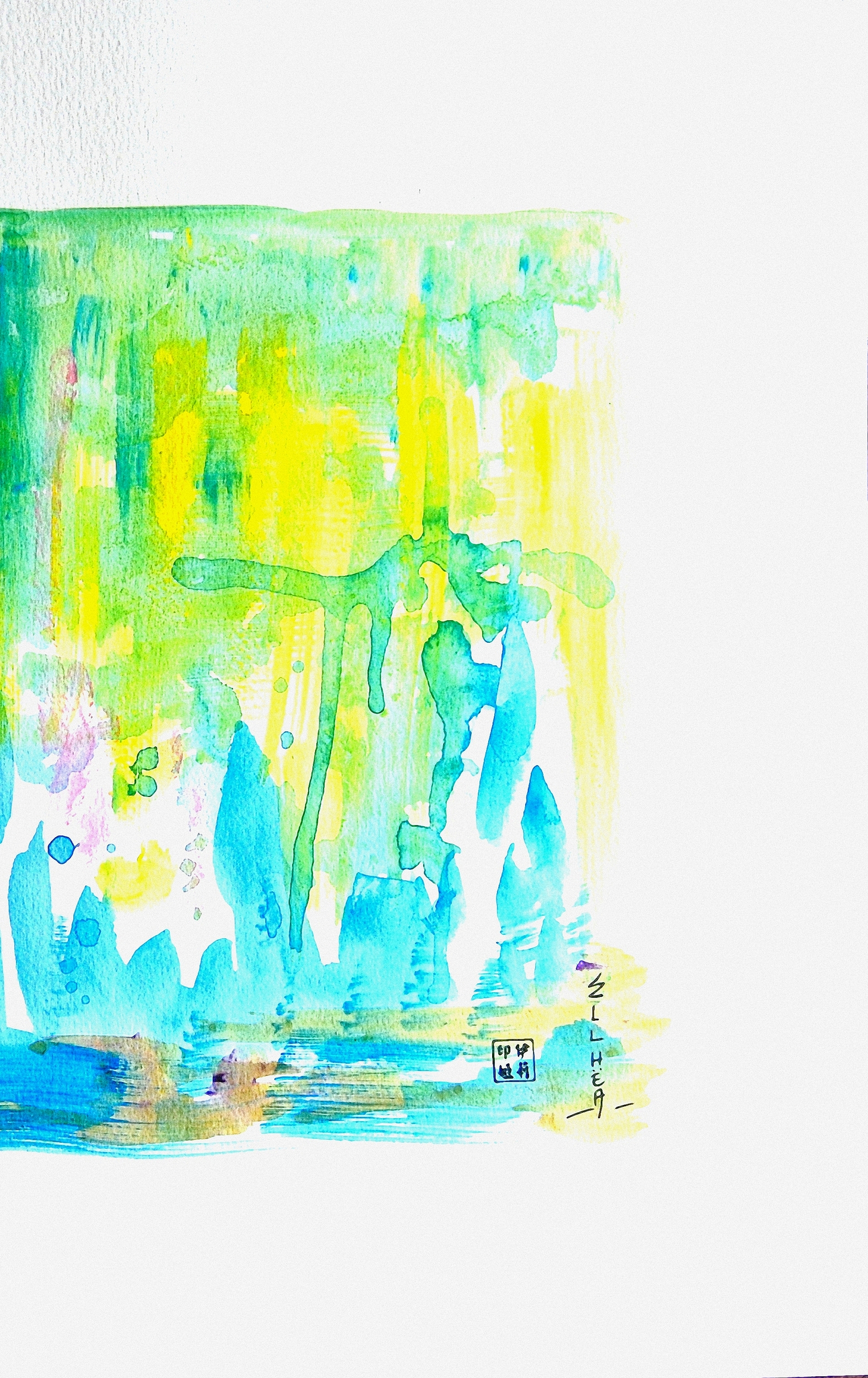 aquarelle abstraite la pluie dEllhëa - coté droit