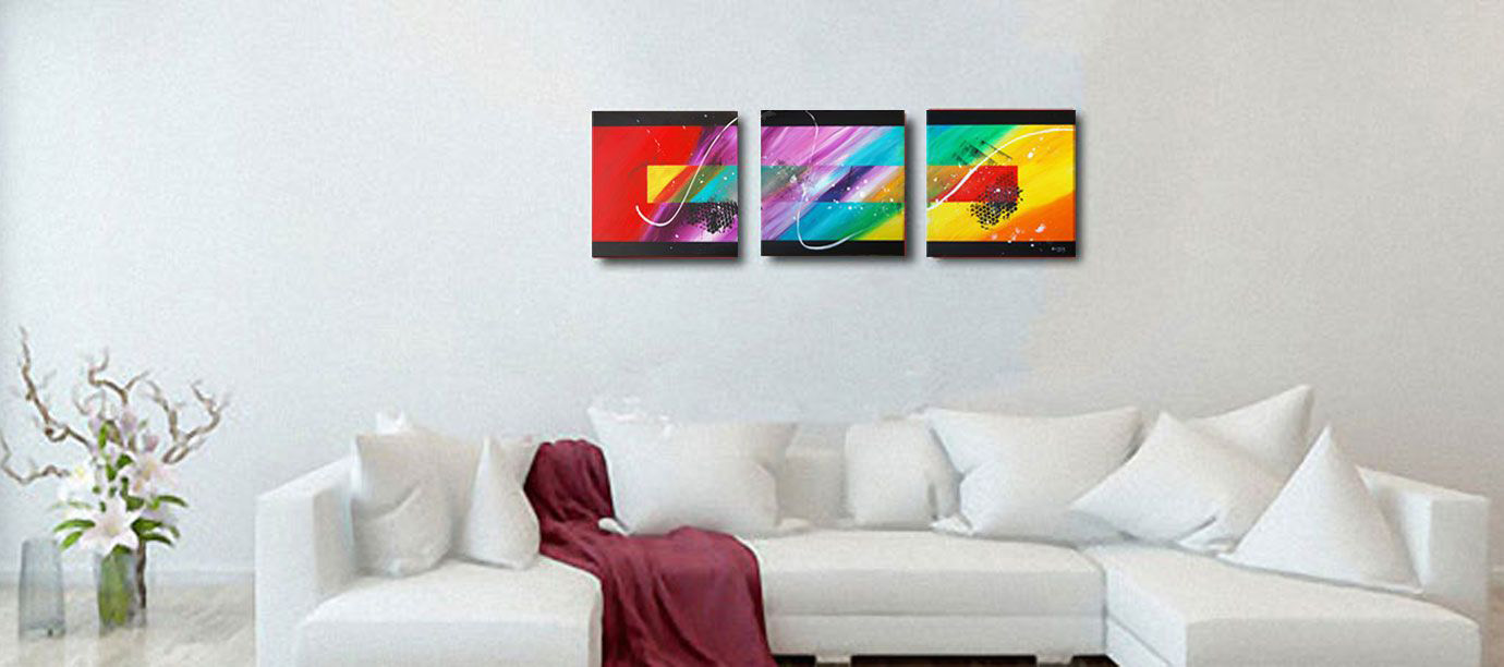 Toile abstraite en triptyque pour salon - peinture abstraite Ellhëa - Galerie Art Style Déco