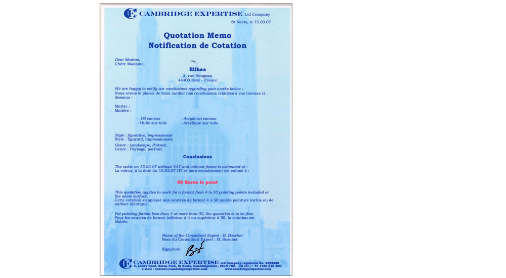Peintre coté Expertisé par Cambridge Expertise LTD