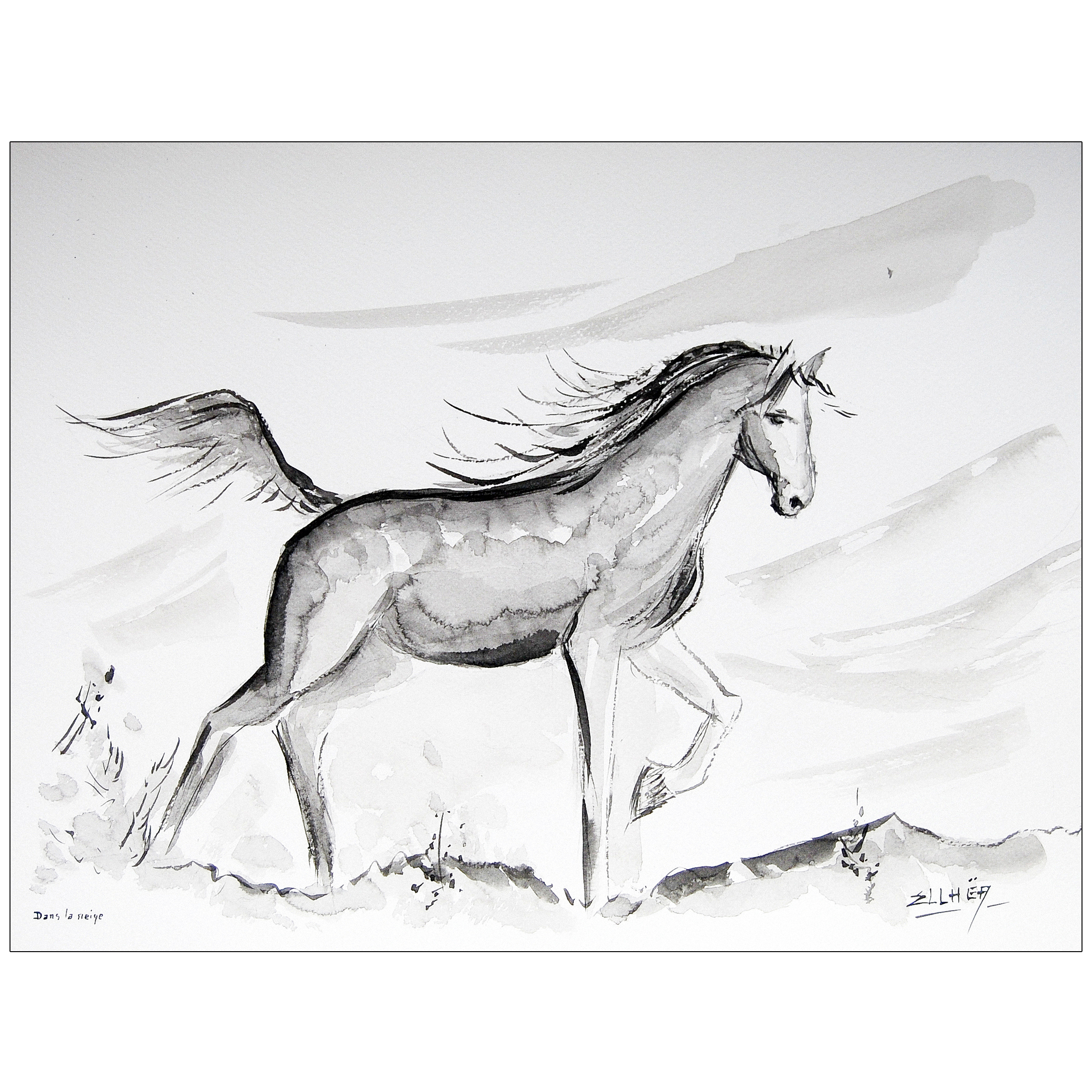 dans la neige encre chine noire peintre ellhea copie