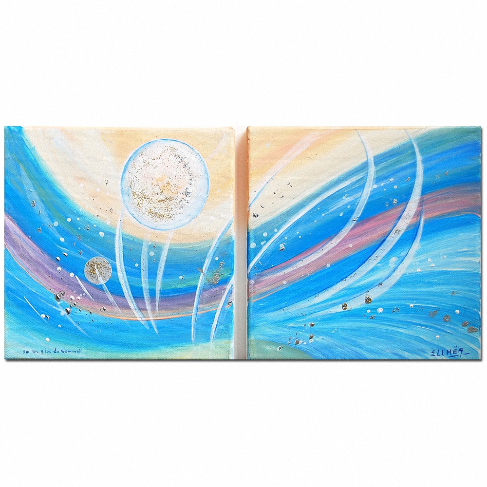 Toile abstraite en diptyque : sur les Ailes du Sommeil - peinture abstraite Ellhëa