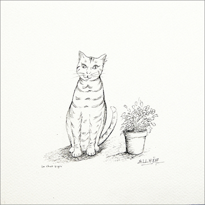 dessin encre de chine chat tigre c7 3