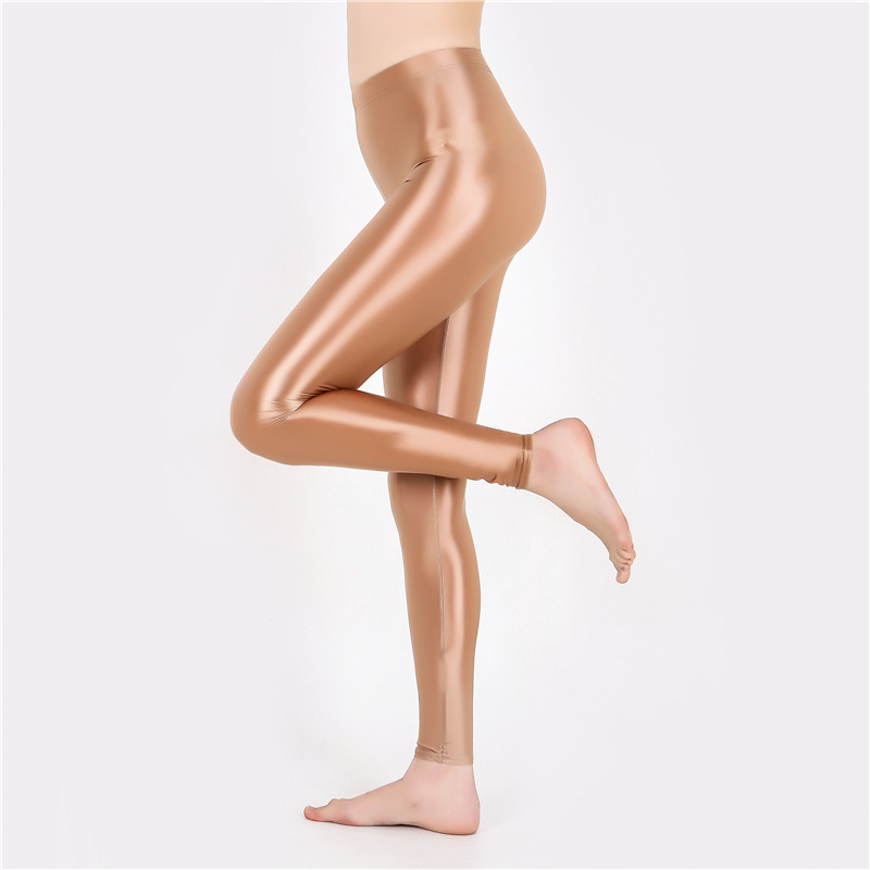 Leggings-de-costume-en-Spandex-pour-femmes-couleur-unie-longueur-cheville-pantalon-de-Yoga-brillant-lastique
