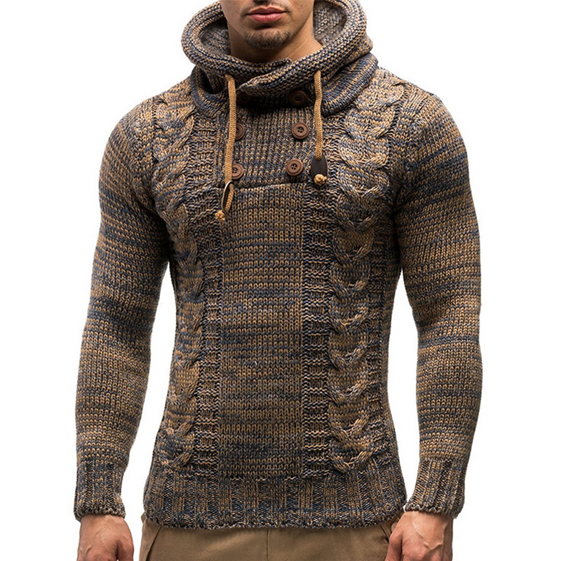 Chandails-capuche-en-tricot-pour-hommes-couleur-unie-col-rond-manches-longues-coupe-ajust-e-pull