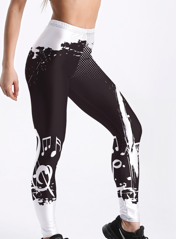 woogalf-Style-mode-en-femmes-Leggings-noir-et-blanc-Note-imprim-Leggings-taille-moyenne-pantalon