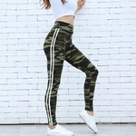 Femmes-Camo-Legging-deux-c-t-s-rayures-blanches-Leggings-Skinny-taille-lastique-femmes-extensible-jambi