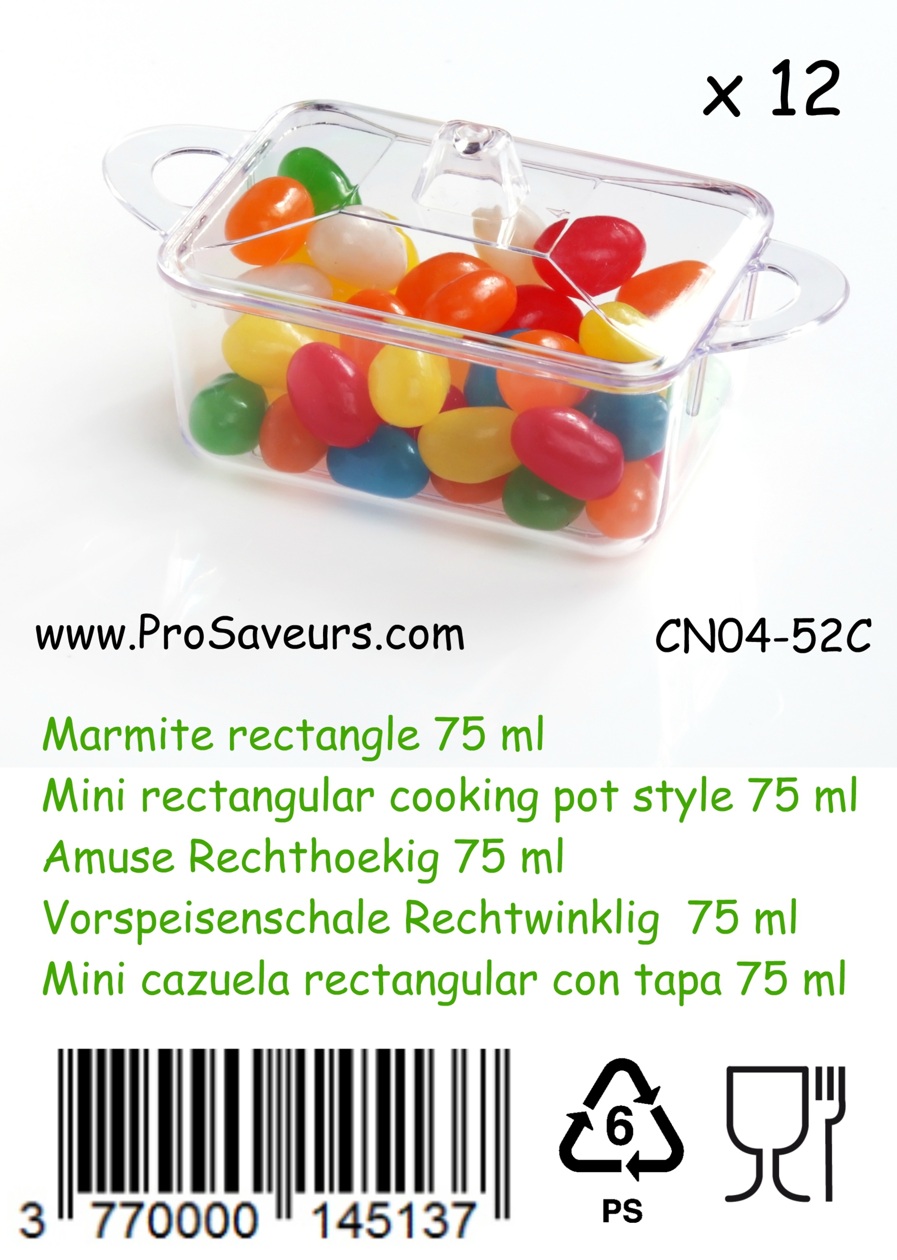 Verrine en plastique Marmite rectangle 75 ml CN04-52C-3
