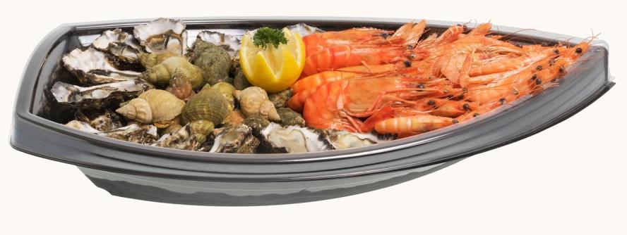 Plateau pour fruits de mer en plastique recyclable et son insert