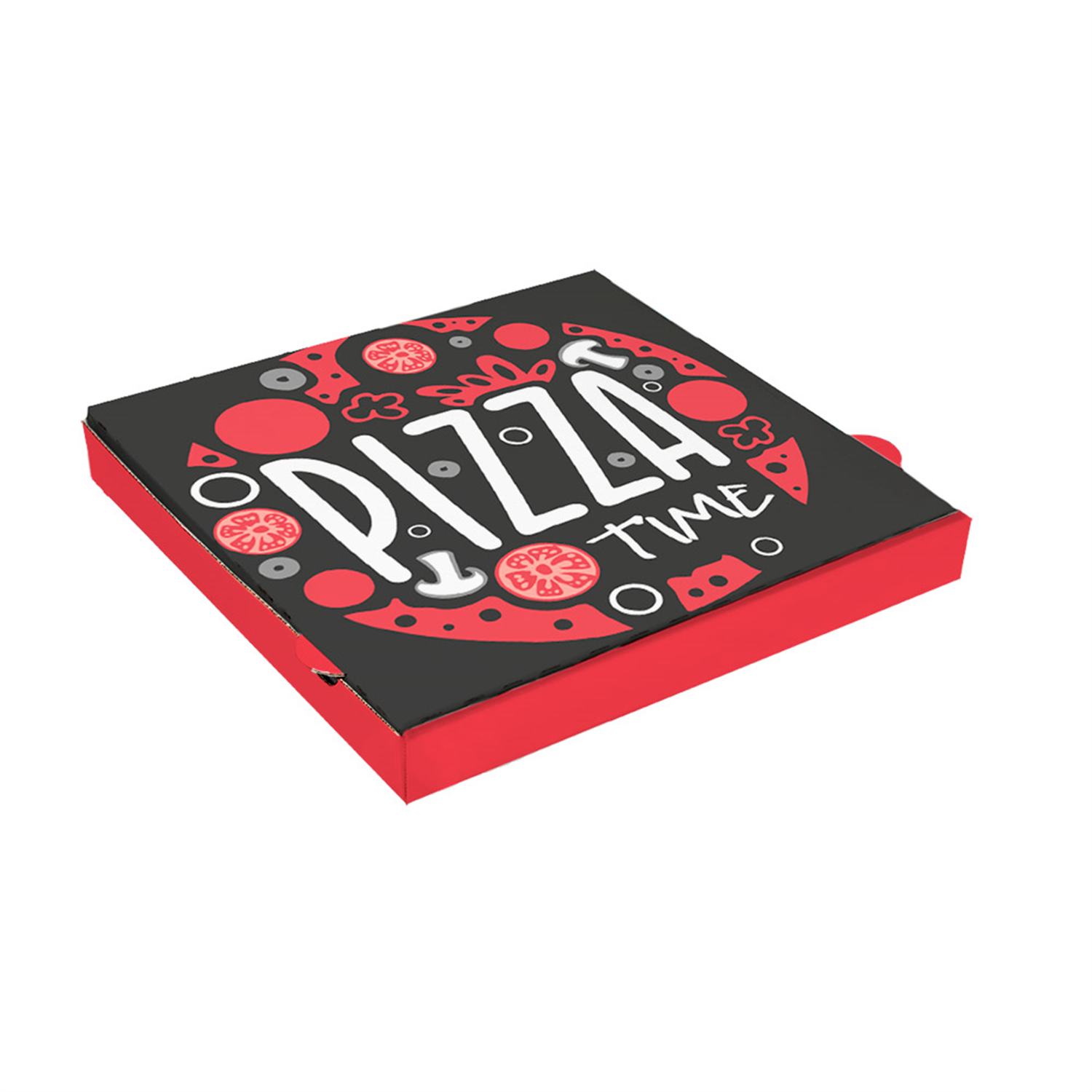 100 boites à pizza en carton blanc 29x29x3.8 cm motif Pizza Time - ProSaveurs