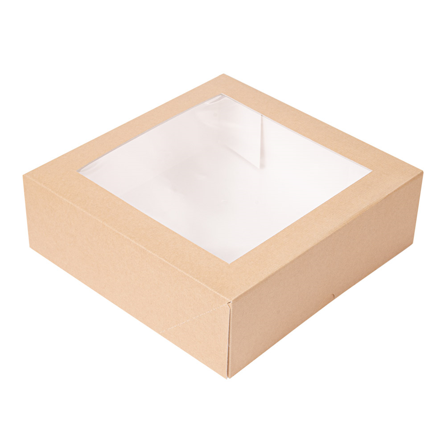 Boîte pâtissière en carton kraft avec fenêtre 23 x 23 x 7,5 cm par 50