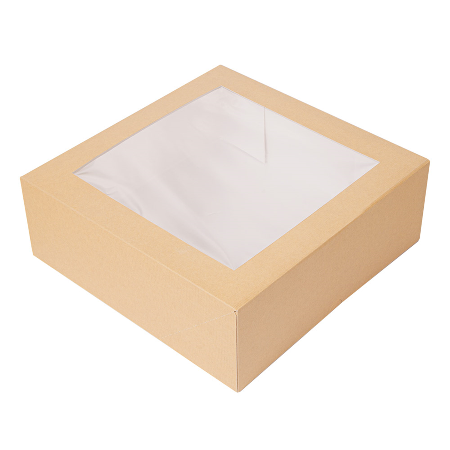 Boîte pâtissière en carton kraft avec fenêtre 28 x 28 x 10 cm par 50