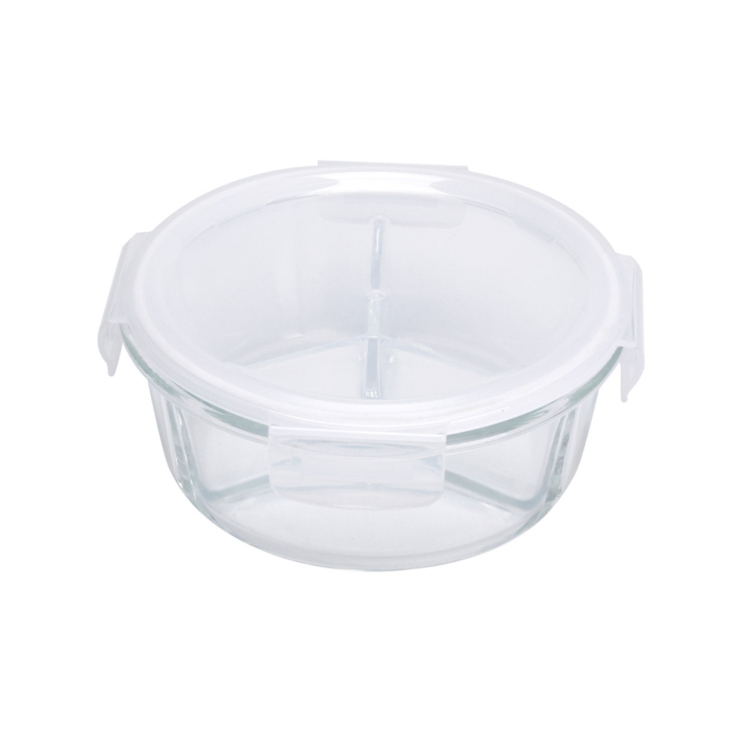 Plat en verre avec couvercle rond 950 ml avec 3 compartiments par 6
