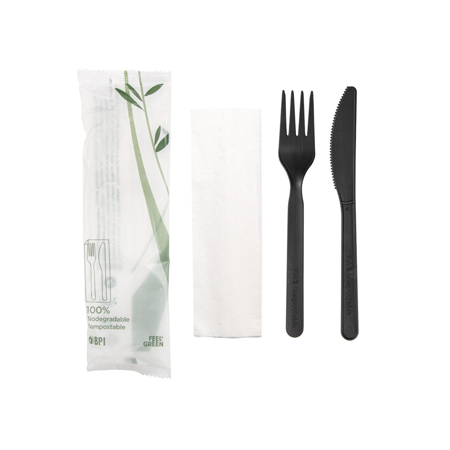 Kit couverts en CPLA noir 3 en 1 par 500